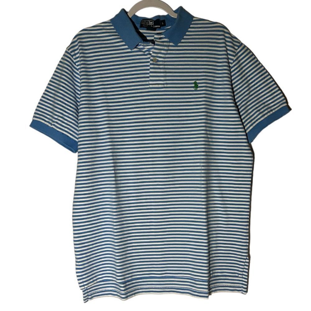 Polo by Ralph Lauren Blue White Striped 100% cotton Polo Shirt Size Large - Picture 1 of 6
